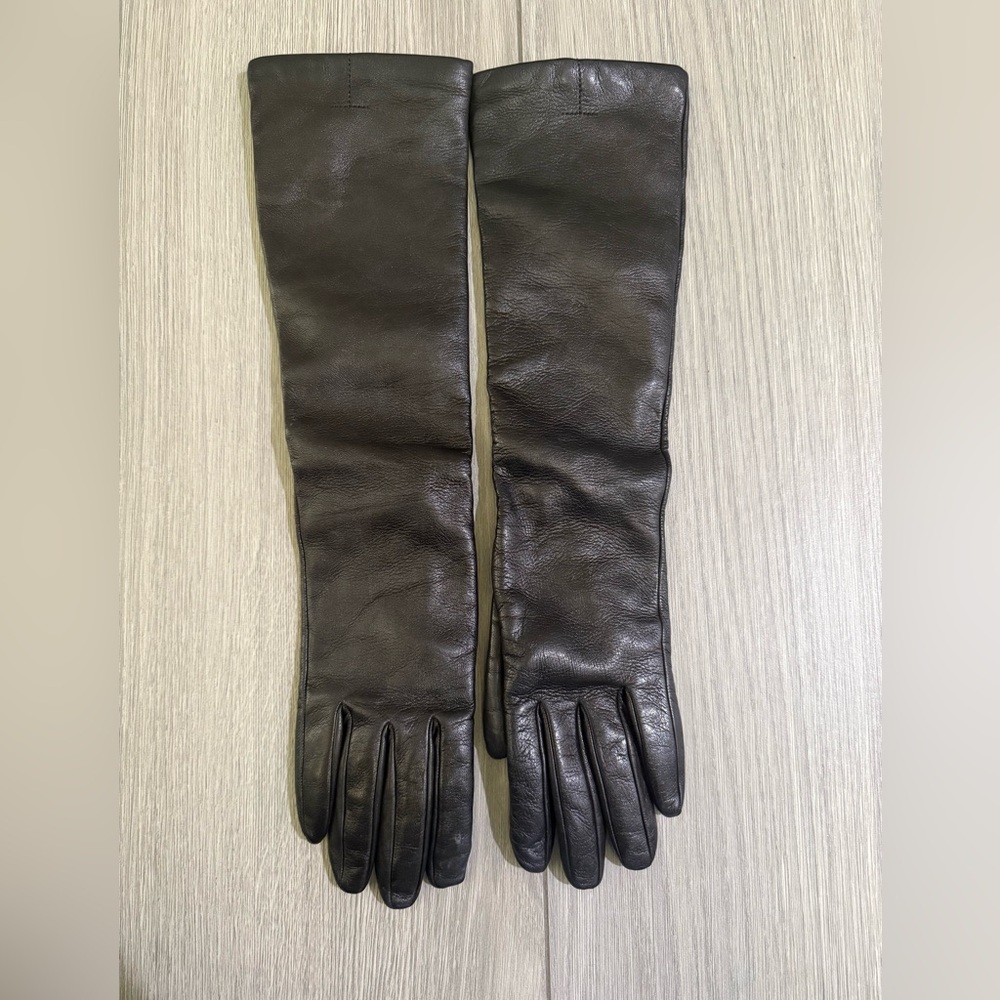 Toteme . Luxury. Long dark brown/ black real leather womens gloves Toteme